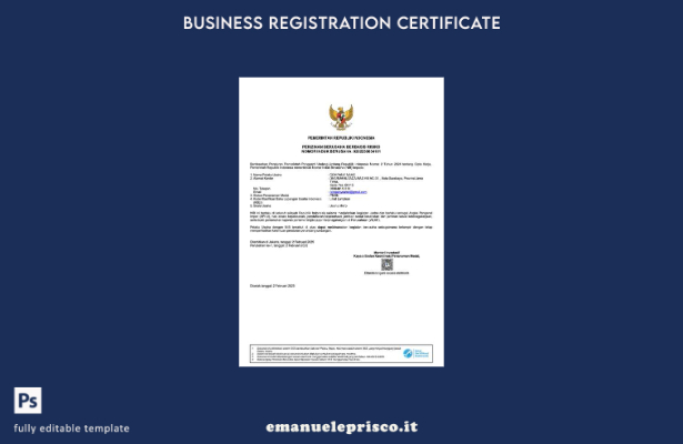 certificato di costituzione Indonesia stile verificato Modello Word e PDF